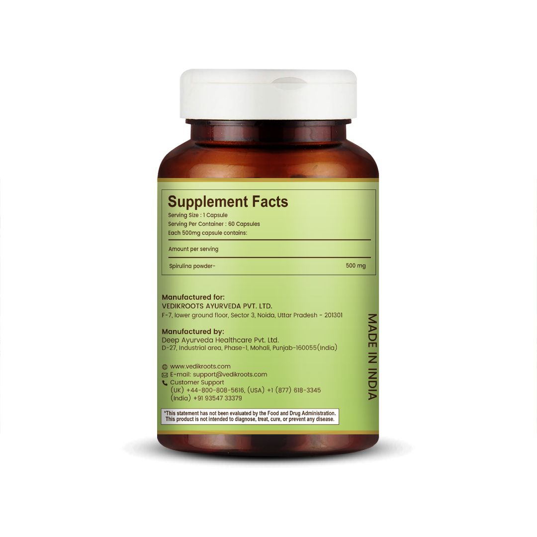 Spirulina Capsules | Natural Supplement for Calcium, Potassium, Magnesium & Vitamin B | Support Weight Management