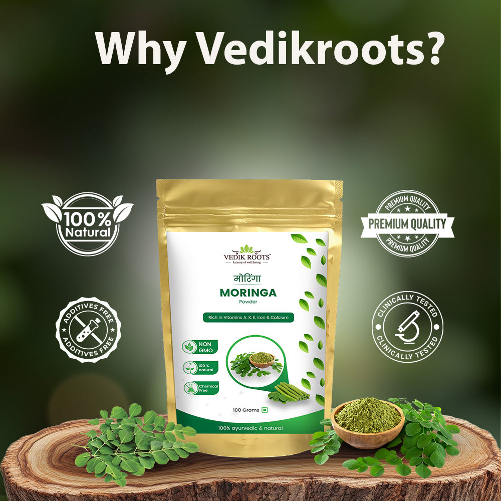 Pure Vedikroots Organic Moringa Powder - Joints Pain , Liver health , Skin, Hair & More