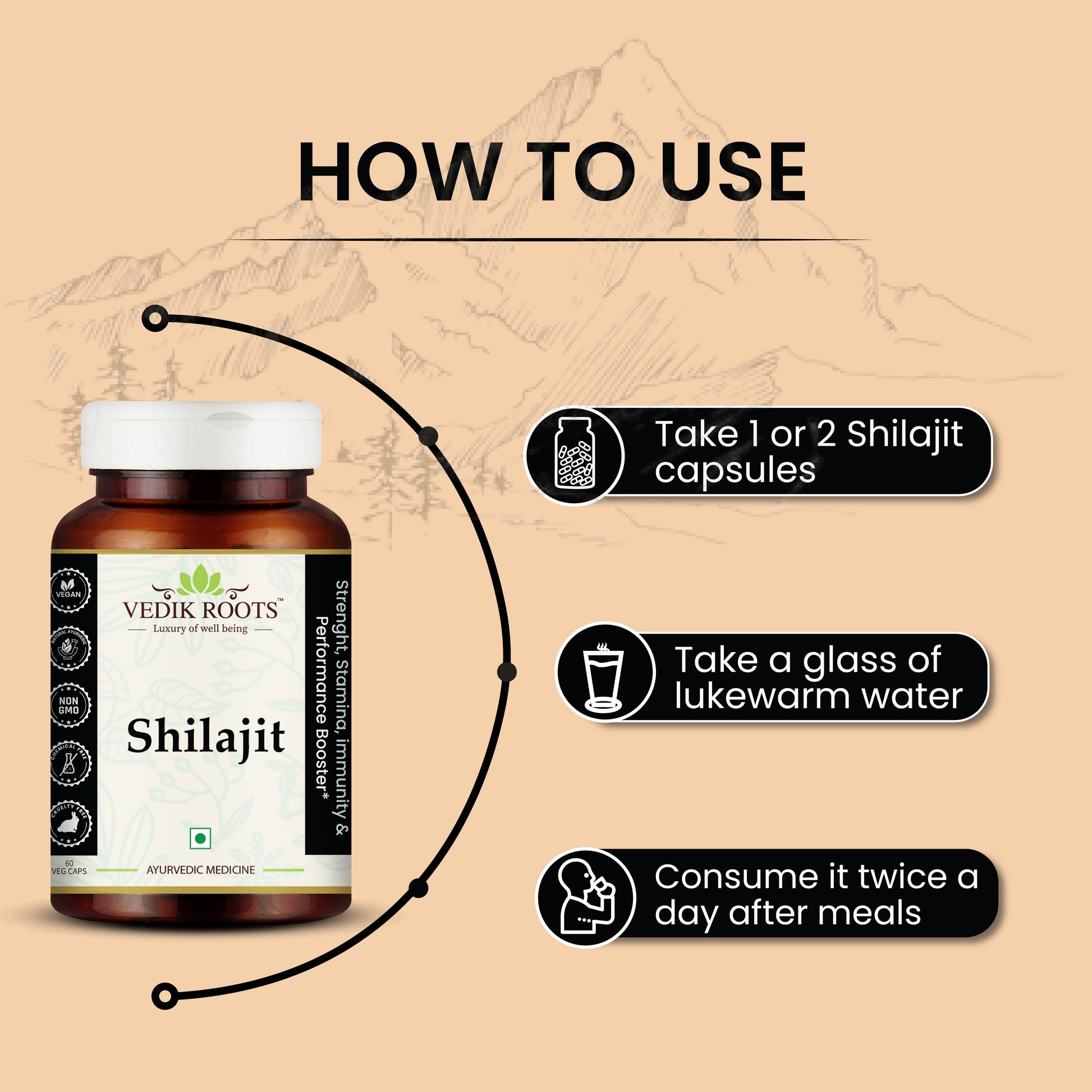 Vedikroots Ayurvedic Shilajit Capsule for Strength & Power 