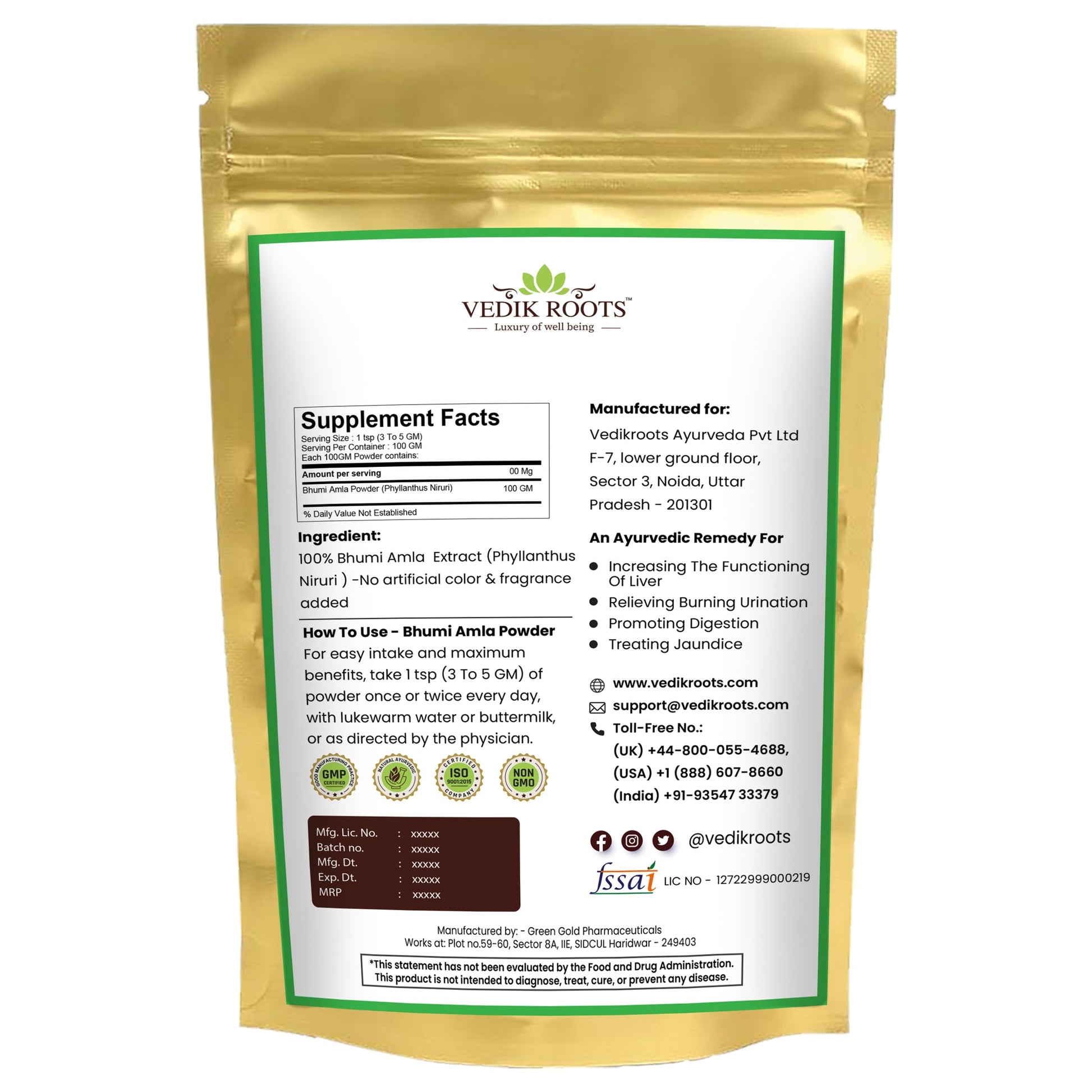 Vedikroots Ayurveda Bhumi Amla Powder: Aids in Weight Loss