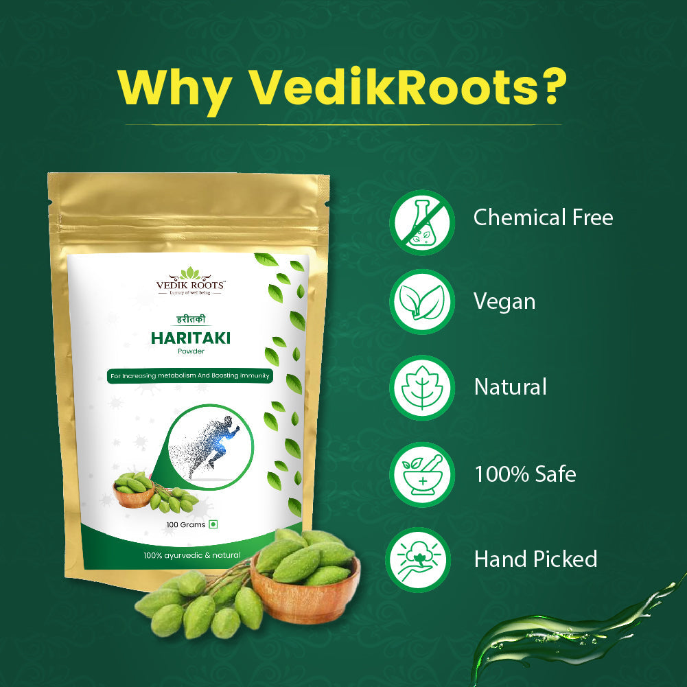 Vedikroots Handpicked Haritaki Powder : Vegan , Natural , Chemical Free , Hand Picked
